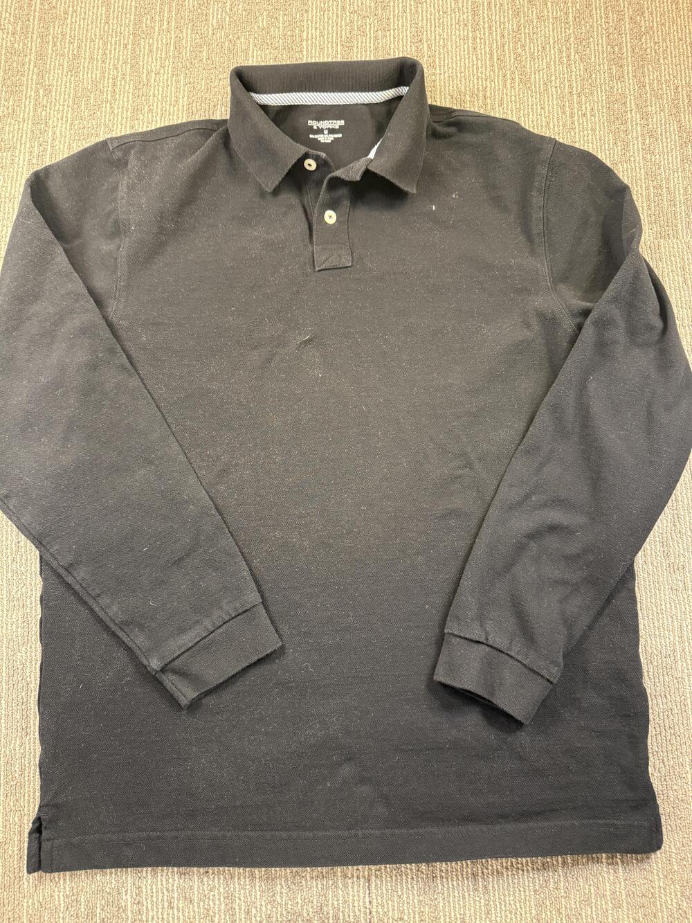 Roundtree & Yorke Polo Shirt Mens Medium Black Solid Long Sleeve Tagless Casual